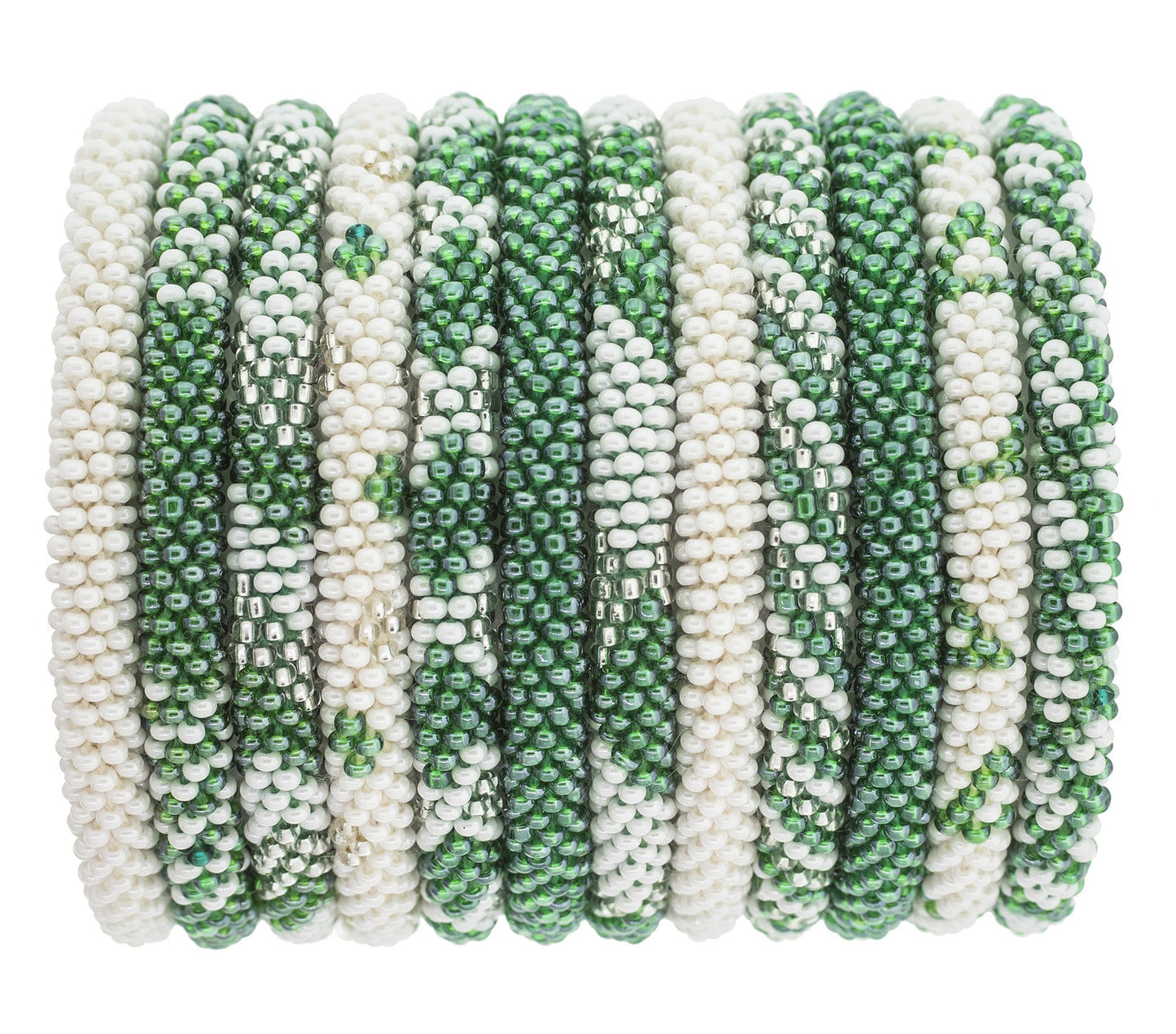 Get Game Day ROLL-ON® BRACELETS Green & White Set of 12