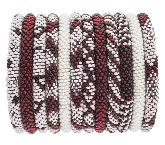 Get Game Day ROLL-ON® BRACELETS Maroon & White Set of 12