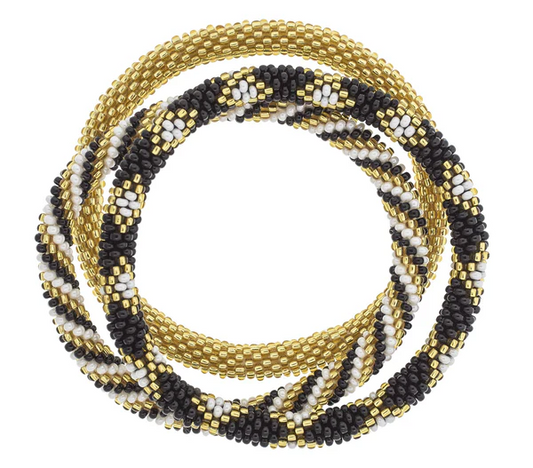 Get Game Day ROLL-ON® BRACELETS Gold, White, & Black Set of 3