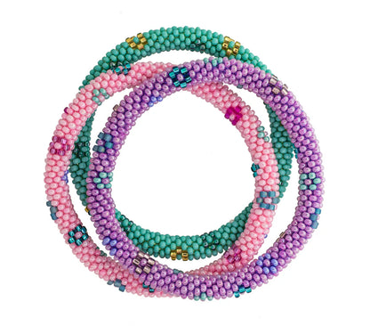 Set of 3 Roll-On® Bracelets Flower Power 8"