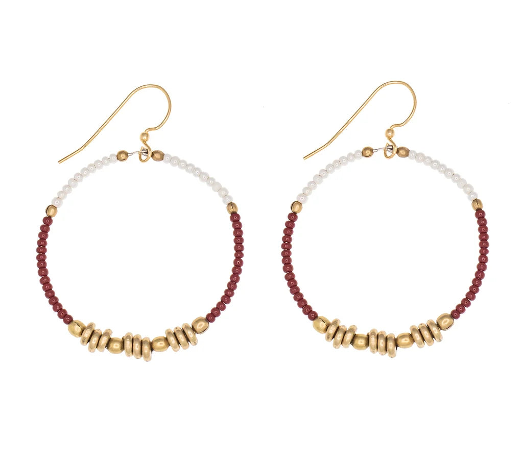 Colorblocked Brass Hoop - Garnet -