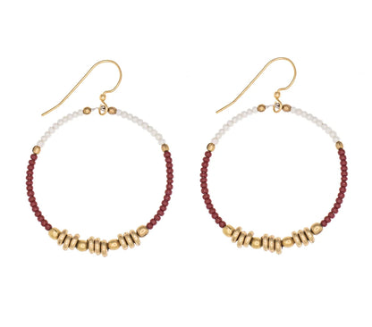 Colorblocked Brass Hoop - Garnet -