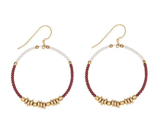 Colorblocked Brass Hoop - Garnet -