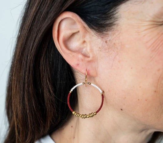 Colorblocked Brass Hoop - Garnet -
