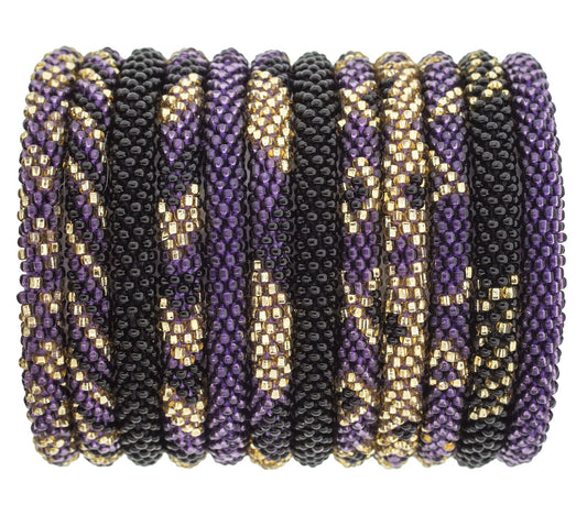 Get Game Day ROLL-ON® BRACELETS Purple & Black Set of 12