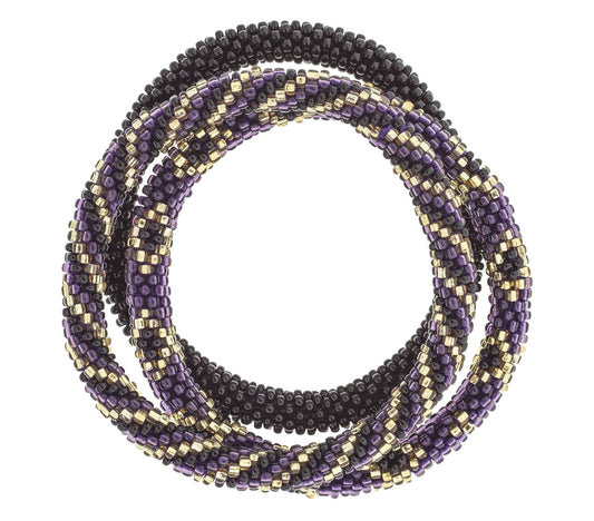 Get Game Day ROLL-ON® BRACELETS Purple & Black Set of 3